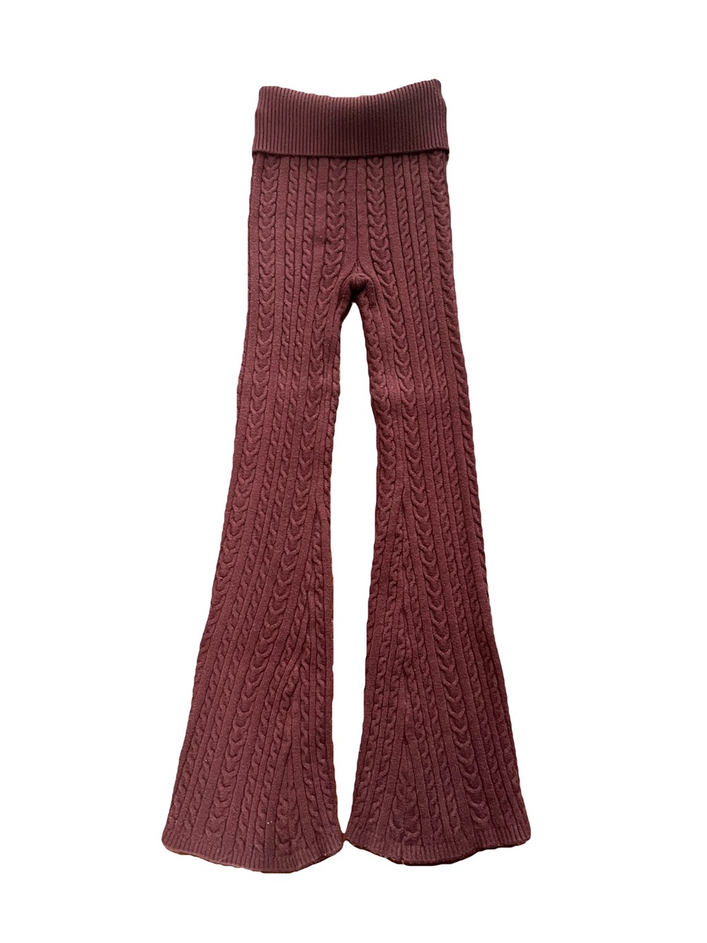 Forever 21 Fitted Cable Knit Flared Leggings - Burgundy